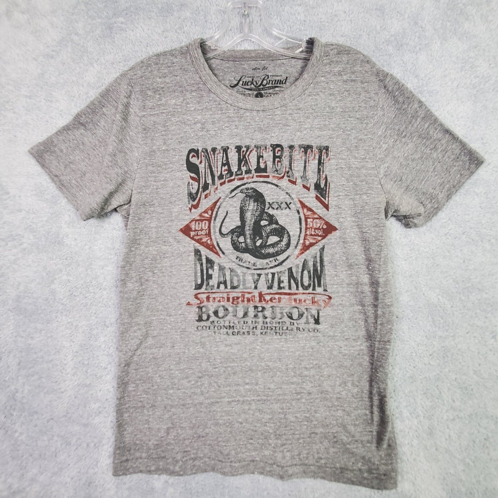 Lucky Brand Mens T Shirt Size S Gray Slim Fit Snake Bite Print Poly Cotton Rayon