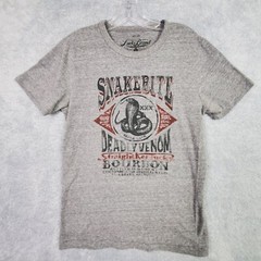 Lucky Brand Mens T Shirt Size S Gray Slim Fit Snake Bite Print Poly Cotton Rayon