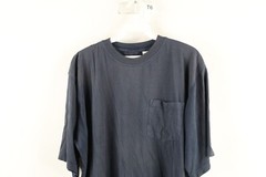 Vintage 90s Streetwear Mens Large Tall Thrashed Blank Pocket T-Shirt Navy Blue