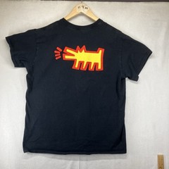 Retro 90s Keith Haring Pop Shop Art Radiant Baby Barking Dog T-Shirt Sz Me Black