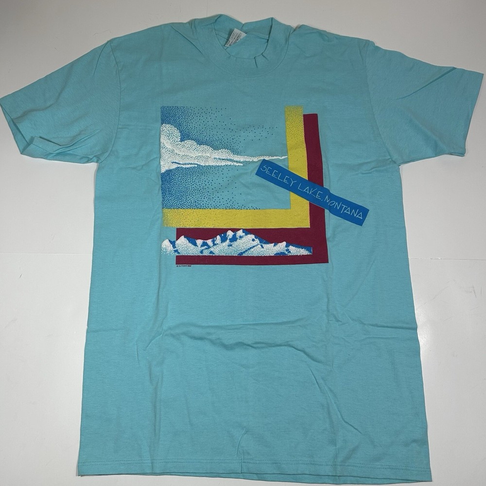 VTG New Stedman Hi Cru T-shirt Men Seeley Lake Montana Puff Paint Sz L USA 80s