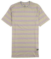 VOLCOM Entertainment Hockey Dad Crew T-Shirt XL X-Large Tan Modern Fit Striped