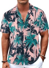 Men’s Hawaiian Shirt Tropical Floral Short Sleeve Button Down Casual Beachwear