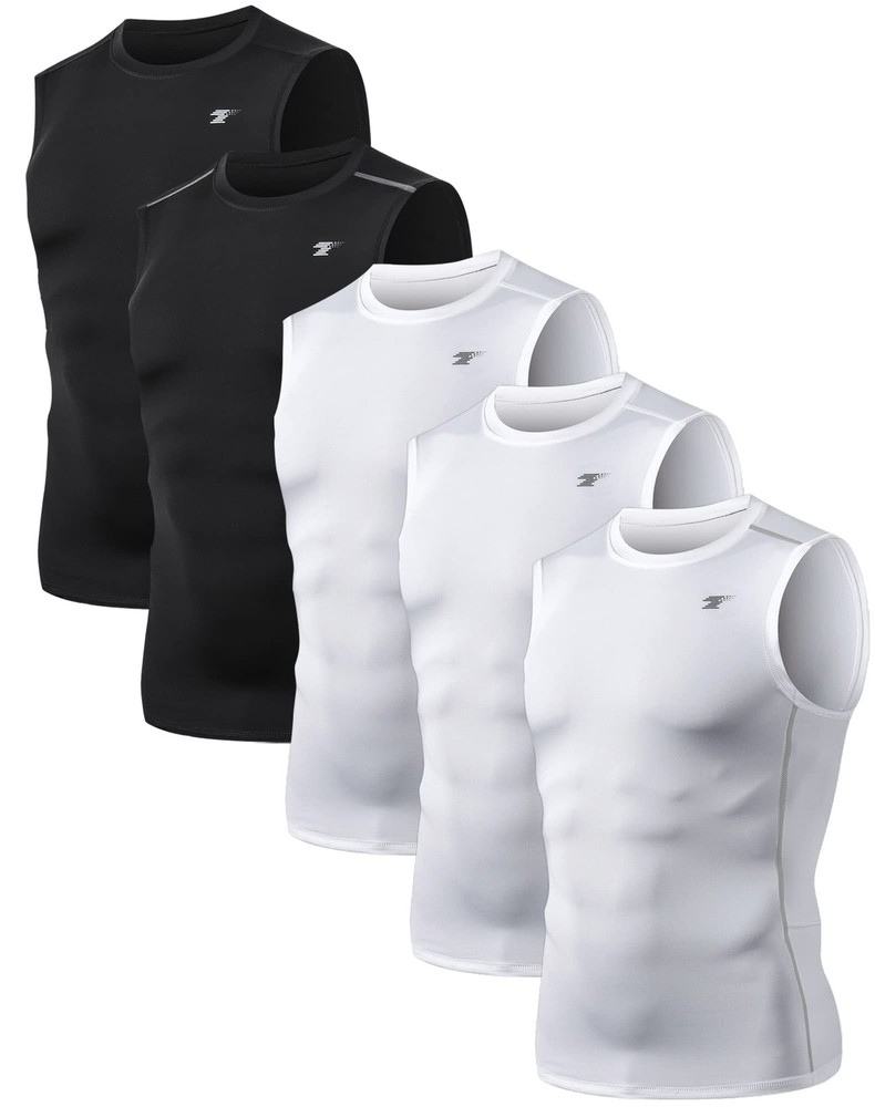 5 Pack Men’s Athletic Compression Shirts Sleeveless Workout Tank Top Sports B…