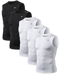 5 Pack Men’s Athletic Compression Shirts Sleeveless Workout Tank Top Sports B…