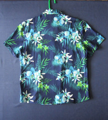 Hawaiian Shirt Mens Size L Blue & White Green Flowers NEW / UNUSED