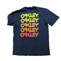 OAKLEY T Shirt Men M Black Orange Yellow Spellout Grunge Custom Sports Tee 38″
