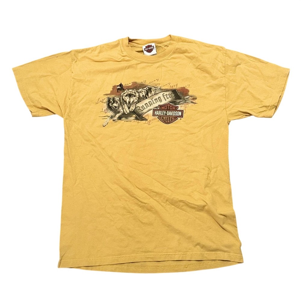 Harley-Davidson Shirt Mens Large Yellow Running Free Wolves Las Vegas Tee 2009