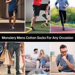 Monxiery Mens 100% Cotton Cushioned Moisture Wicking One Size, 5 Pairs Black