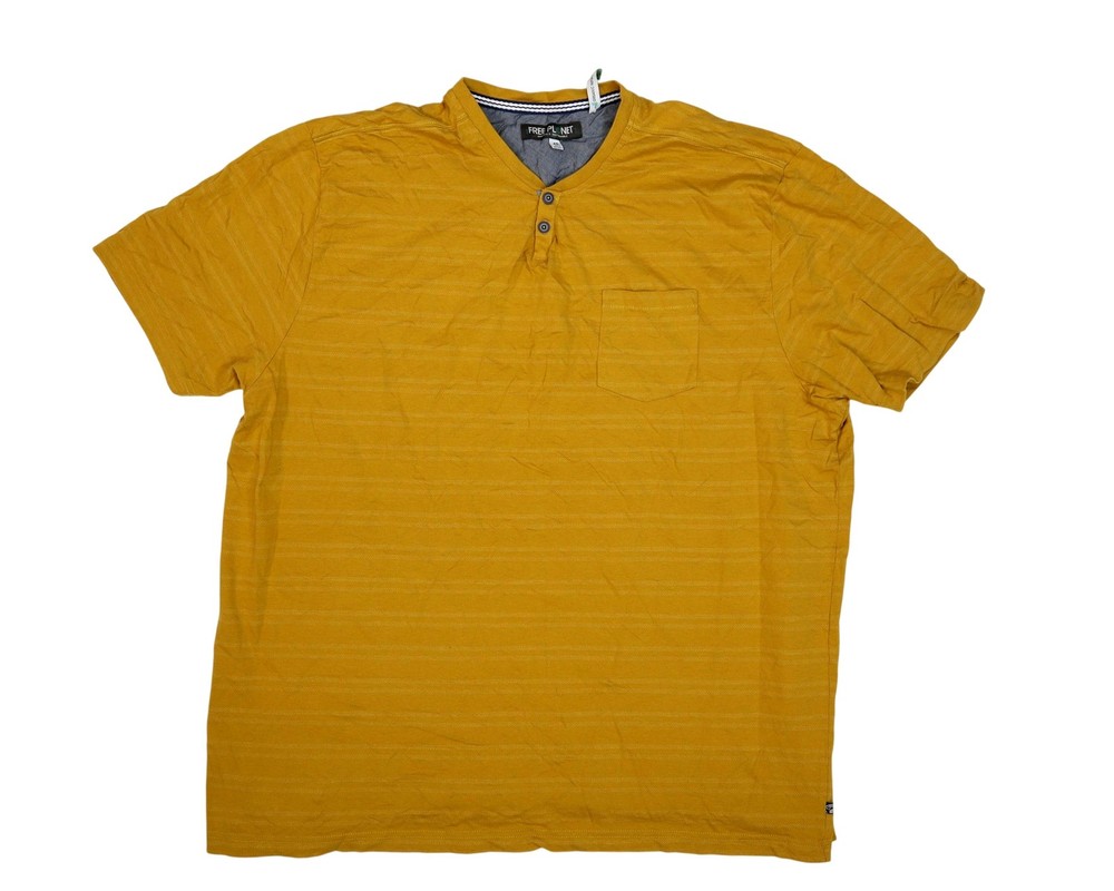 Free Planet Shirt Mens 4X Yellow Henley Organic Cotton Pocket Sustainable