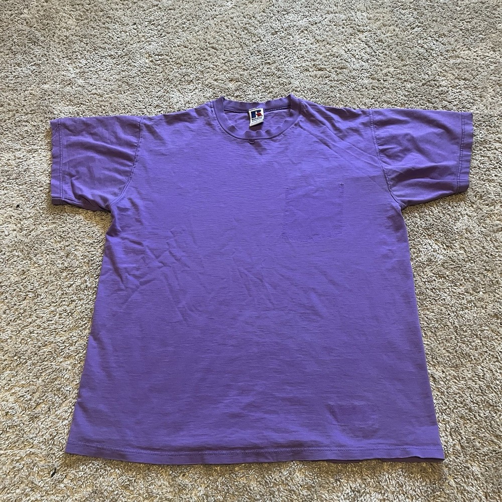 Vintage 90s Russell Athletic Pocket T Shirt Ghost Pocket Men’s Large Faded Purp