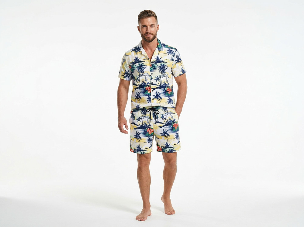 Men’s Hawaiian Shirt & Shorts Set – Tropical 2-Piece Summer Outfit