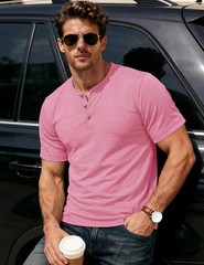 Men’s Henley Short Sleeve Shirt Moisture Wicking Lightweight