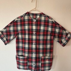Vintage handmade wool Red, white, and black plaid button-up shirt with pockets
