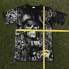 Vintage Y2K Cozumel Mexico AOP Sick Pirate Skulls Graphic T-Shirt Size S