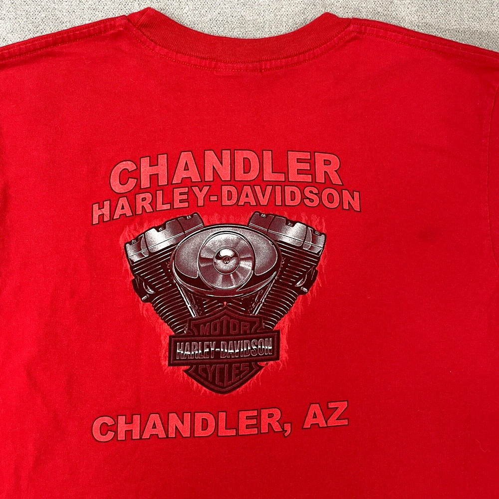 Harley Davidson Mens L Shirt Chandler Arizona Red V-Twin Pocket 100% Cotton USA