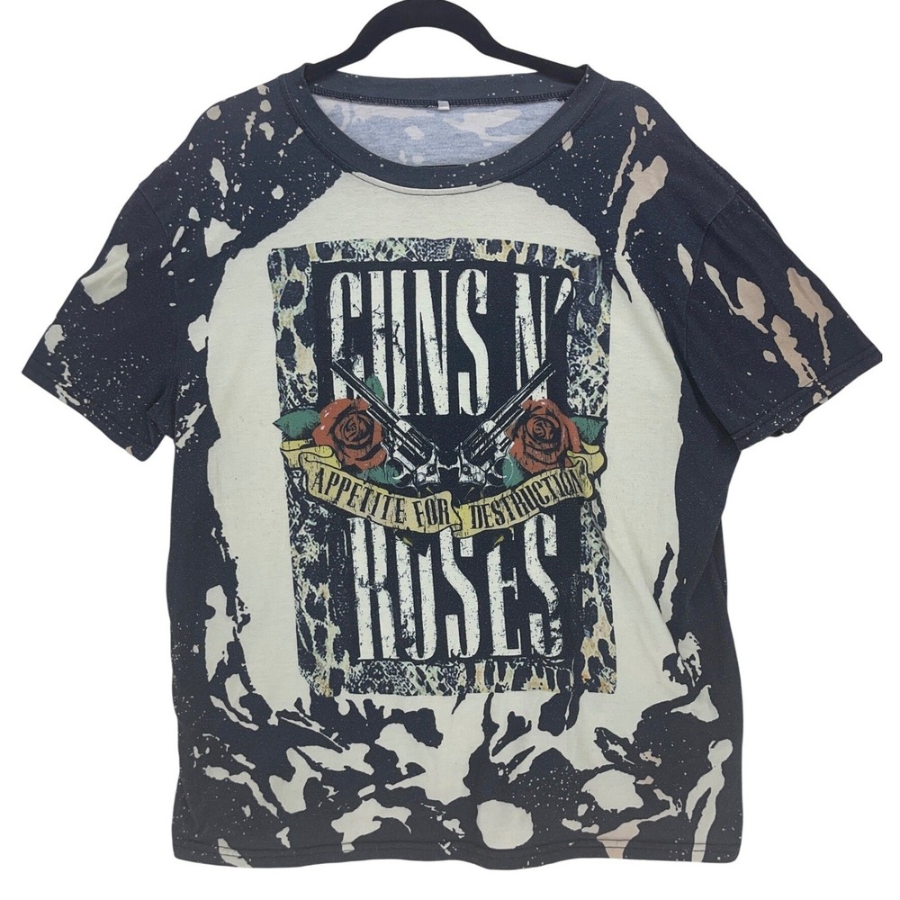 Guns N Roses Black Bleach Wash Graphic Tee Size L Appetite for Destruction Band