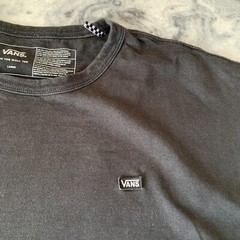 Vans Original Classic Black White Mini Spell Out Logo Thick Cotton Tshirt Tee L