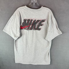 Nike Mens Shirt Large Gray Swoosh Logo Athletic Tee Adult Ink Spellout Check