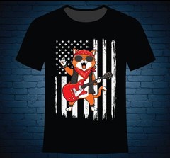 Funny Cat Rocker T-Shirt Distressed US American Flag Orange Kitten Guitarist Tee