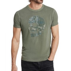 John Varvatos Men’s Embroidered Applique Skull SS Crew T-Shirt Flagstone Grey