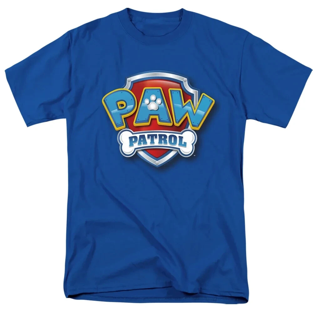 Paw Patrol 3D Logo Unisex Adult Soild Print Blue Short Sleeve T Shirt, Size S