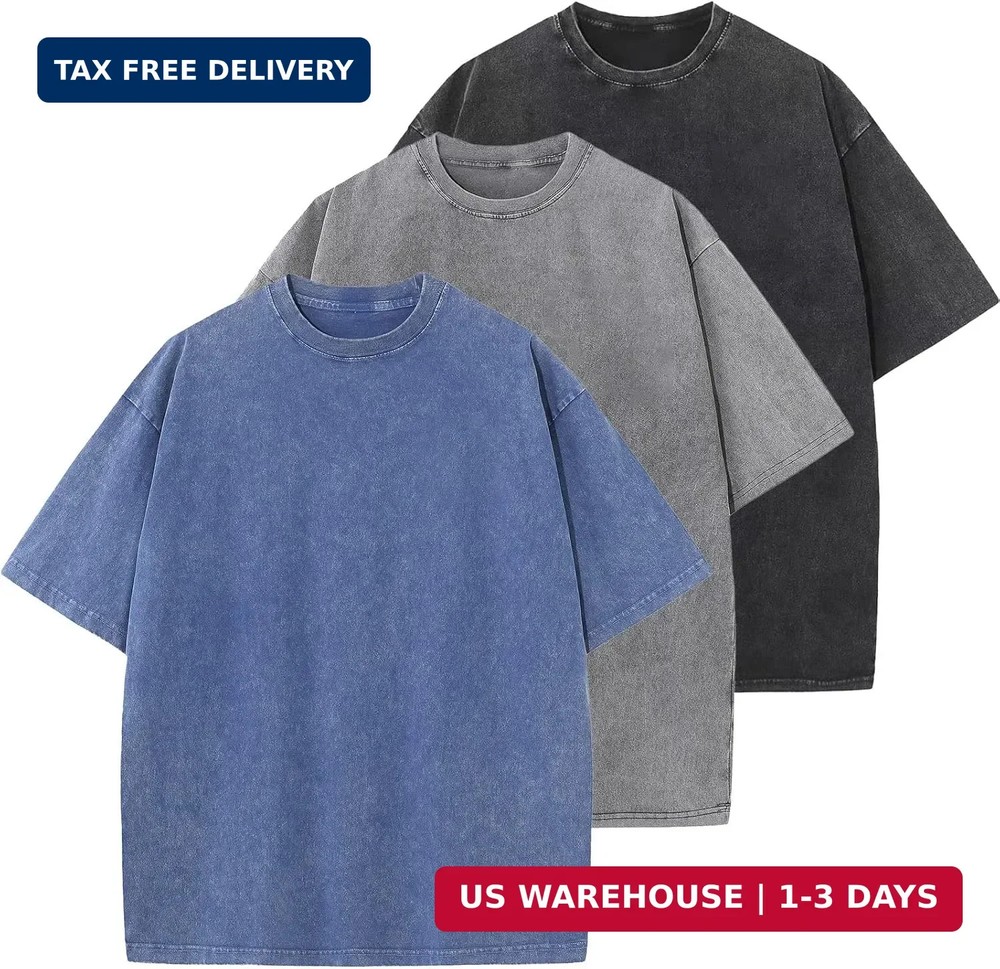 Men’s Cotton T-Shirts Oversized Unisex Short Sleeves Casual Loose Wash Solid Bas
