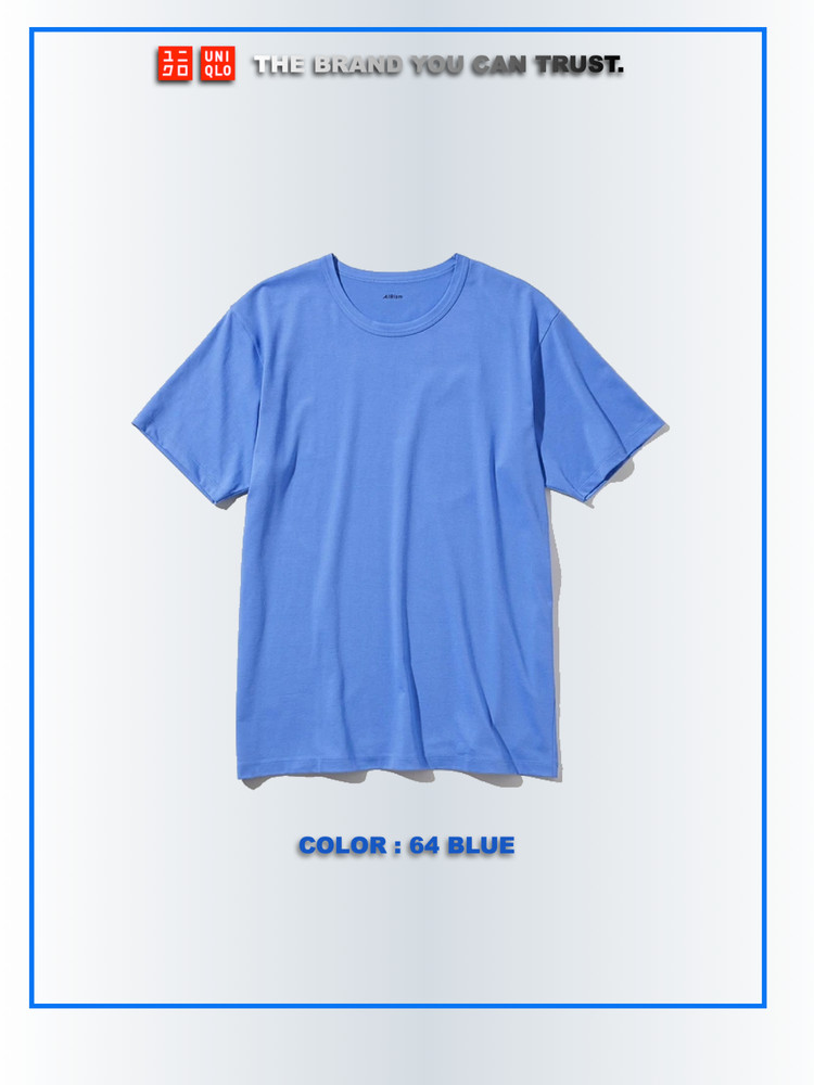 UNIQLO AIRism cotton crew neck Mens t-shirt size medium, color 64 blue, Last one