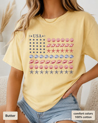 Coastal USA Flag Shirt, Patriotic Seashell Tee, Comfort Colors Beach Top