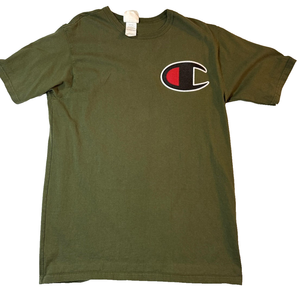 Champion Y2K TShirt Mens LG Green Big C Embroidered Logo Graphic Tee Streetwear