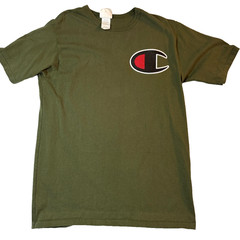 Champion Y2K TShirt Mens LG Green Big C Embroidered Logo Graphic Tee Streetwear