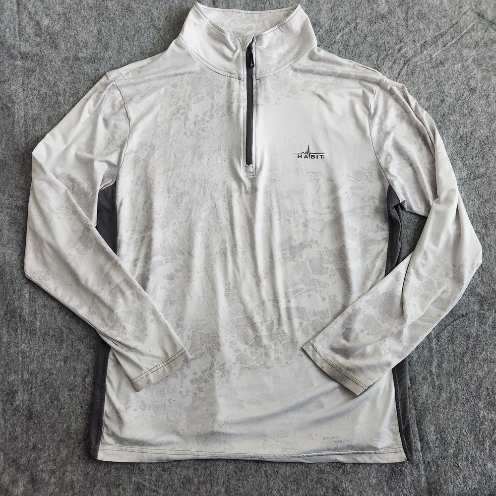 Habit Fishing Solar Factor Shirt Men’s XL Gray White Realtree Performance 40+