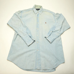 Vintage Ralph Lauren Blake Shirt Mens Medium Blue Light Wash Denim Pony