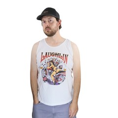 Vintage Laughlin Babe Pinup Sexy Tank Top Mens L White Biker Rally T Shirt Tee