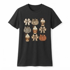 Fall Pumpkin Bow T-Shirt, Thanksgiving Shirt, Fall Coffee Shirt, Pumpkin Latte