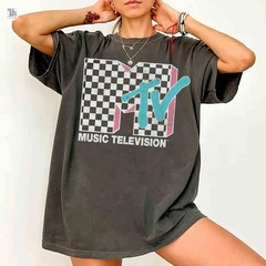 MTV Neon Distressed Checkered Logo Graphic Shirts, Vintage MTV Birthday Girl