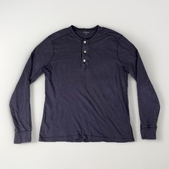 J. Crew Jeans Mox Pique Henley Shirt Mens Medium Navy Blue Casual Pullover