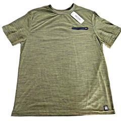 ONE POINT ONE Mens XL Heather Green Faux Zip Pocket Tee T-Shirt Crew Neck NWT