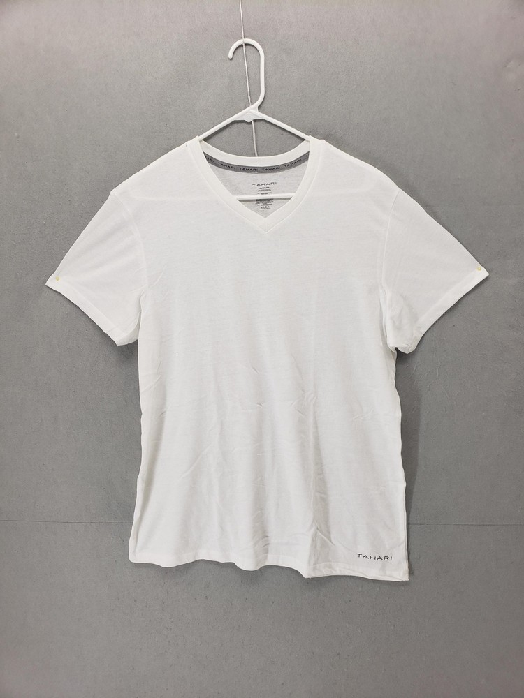 Tahari Shirt Mens XL White V Neck Lightweight Basic Tee Short Sleeve Summer Top