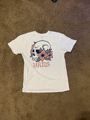 Men’s Vans White T Shirt Pink Floral Skull Graphic Size Large