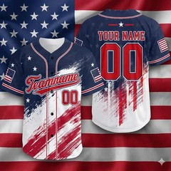 Custom Team Name Number Baseball Jersey Personalized Patriotic Flag Shirt