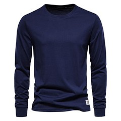Solid Color Cotton T Shirt Men Casual O-neck Long Sleeved Mens Tshirts