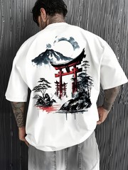 Japanese Torii Gate T-Shirt – Zen Mountain Ink Wash Art Asian Streetwear Tee