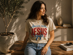 America Needs Jesus Shirt Patriotic Christian Faith Bow Tee Cream Women