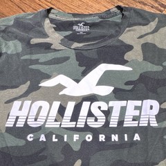 Hollister California Camo Logo T-Shirt Crew Neck Short Sleeve Mens XS Green