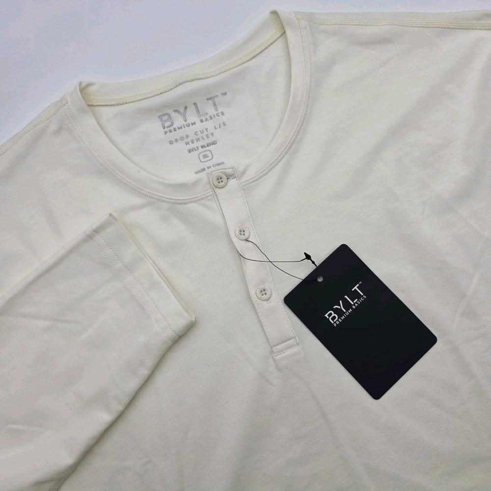 BYLT Premium Basics Men’s XL Drop Cut Lux Shirt Long Sleeve Henley Off White NWT