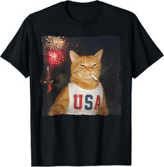 July 4th Patriotic Funny Cat Smoking Cigarette 250 Years Cute Lover T-Shirt