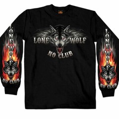 Lone Wolf No Club Biker Motorcycles Tattoos USA Mens Long Sleeve T Shirt GMD2007
