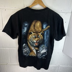 Vintage Tiger T Shirt Mens Large Black Wild Graphic AOP Retro Animal Print Tee
