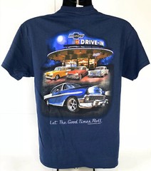 Chevy Tri-Five T-Shirt – Blue w/ 1955-1957 Bel Air 150 210 Drive In Scene